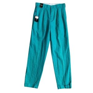 Trust Vintage Linen blend High Waisted Turquoise Pants Trouser Junior  13 1/2
